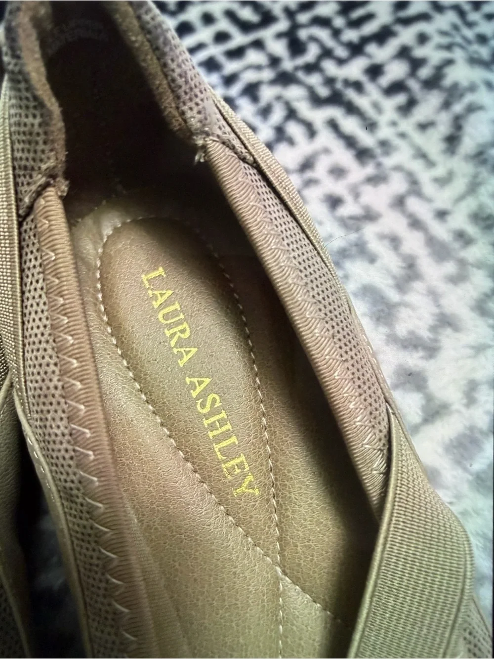 Laura Ashley Taupe Mary Jane Wedges with Elastic Cross Strap